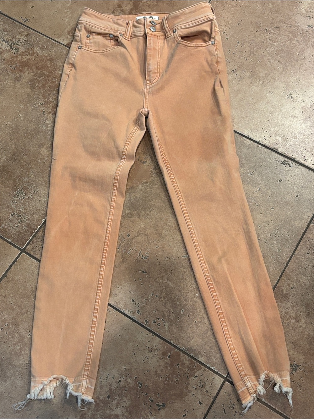 We The Free Peach Skinny Jeans with Frayed Hem High rise